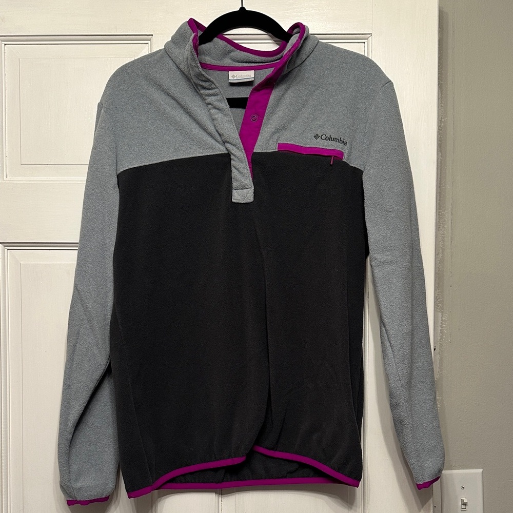 Columbia Women's Gray and Black Cowl Sweater with Purple Accents